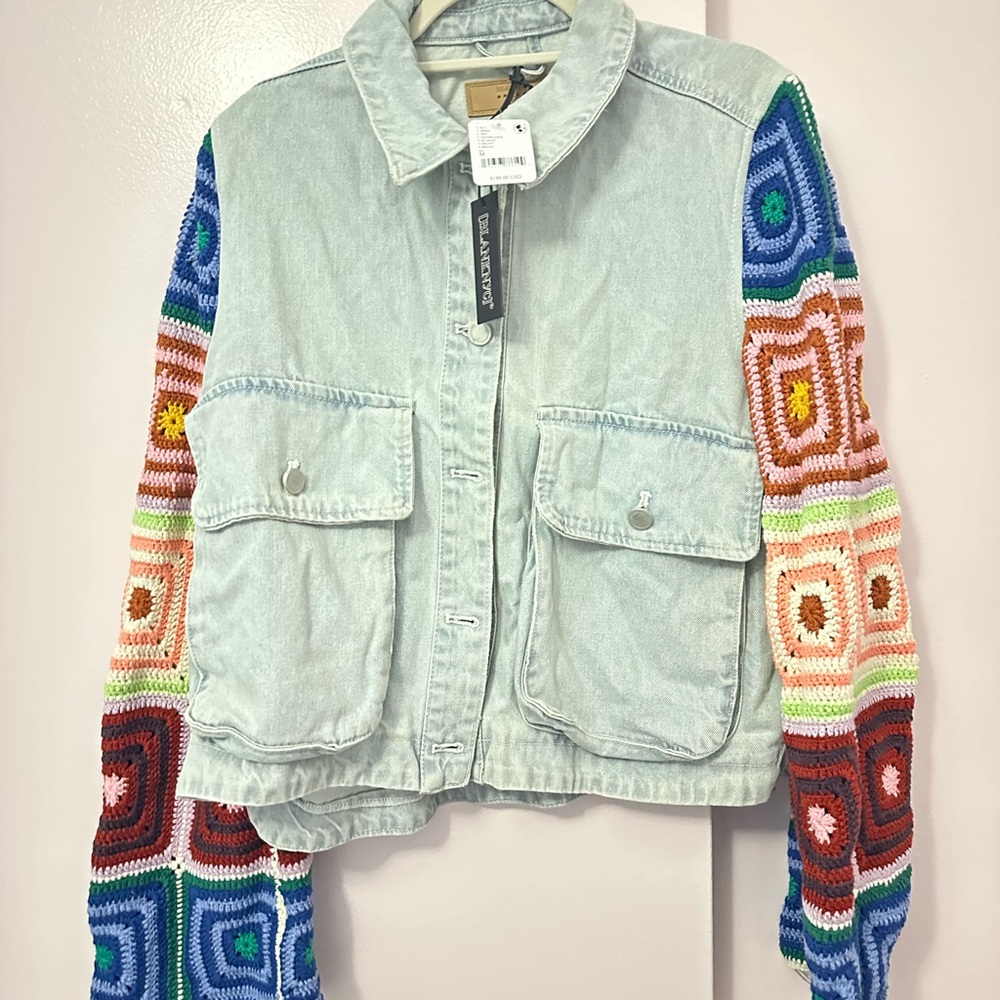 Blank NYC Blue Jean Jacket with Artistic Sleeves
